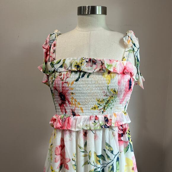 Flying Tomato Floral Maxi Dress Smocked Bodice Tie Straps Midi Sundress Sz M - Picture 8 of 10